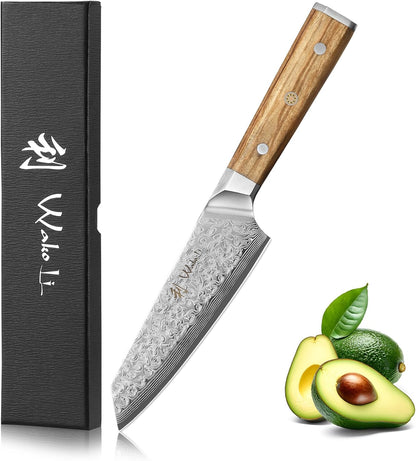 Oribu Kiritsuke Chef Knife, 8-Inch VG10 Damascus, Olive Wood Handle | Precision kiritsuke kitchen knife for peeling fruit, trimming vegetables, shaping garnishes, and detailed kitchen preparation