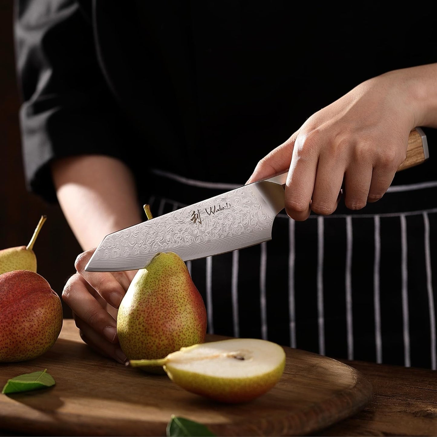Oribu Kiritsuke Chef Knife, 8-Inch VG10 Damascus, Olive Wood Handle | Precision kiritsuke kitchen knife for peeling fruit, trimming vegetables, shaping garnishes, and detailed kitchen preparation