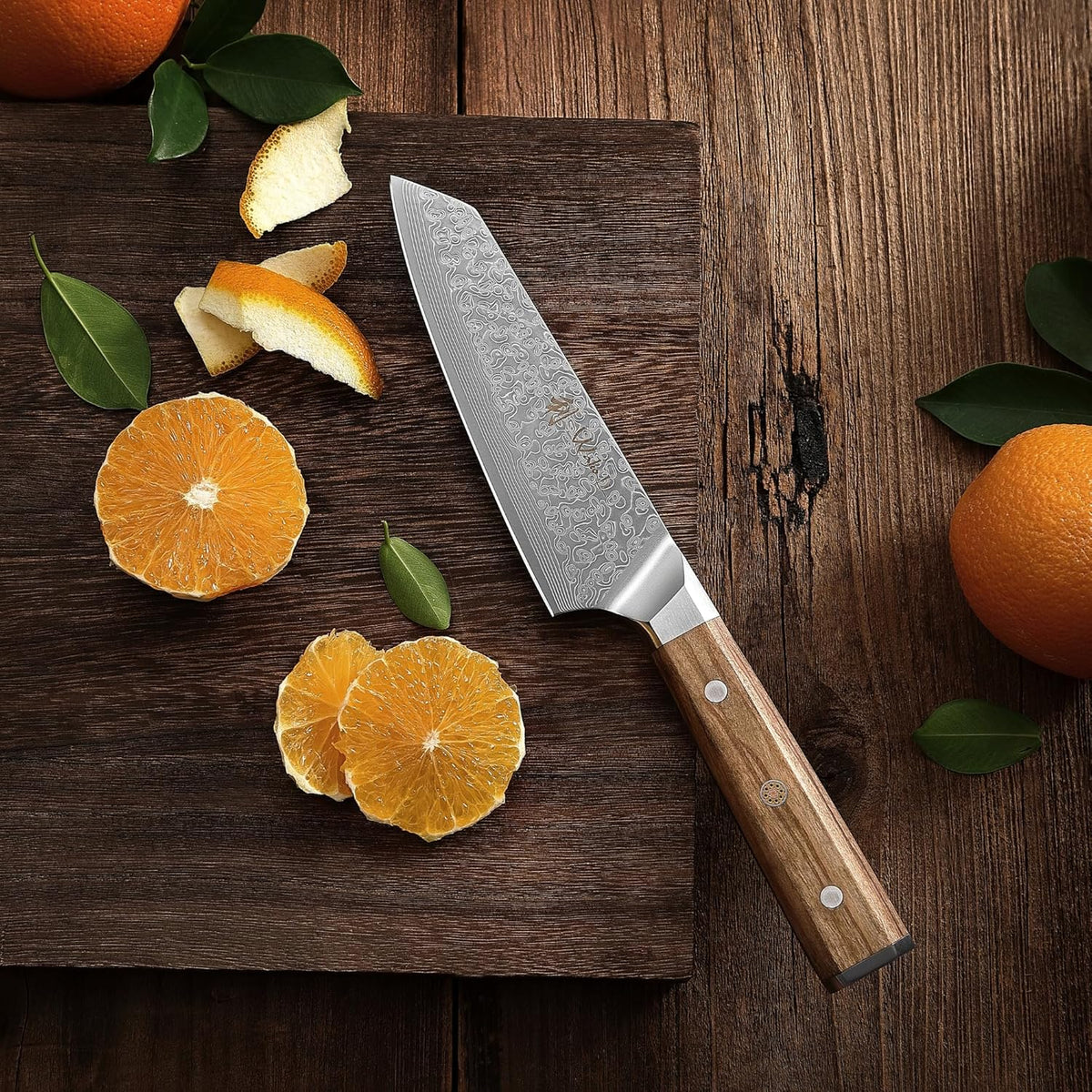 Oribu Kiritsuke Chef Knife, 8-Inch VG10 Damascus, Olive Wood Handle | Precision kiritsuke kitchen knife for peeling fruit, trimming vegetables, shaping garnishes, and detailed kitchen preparation