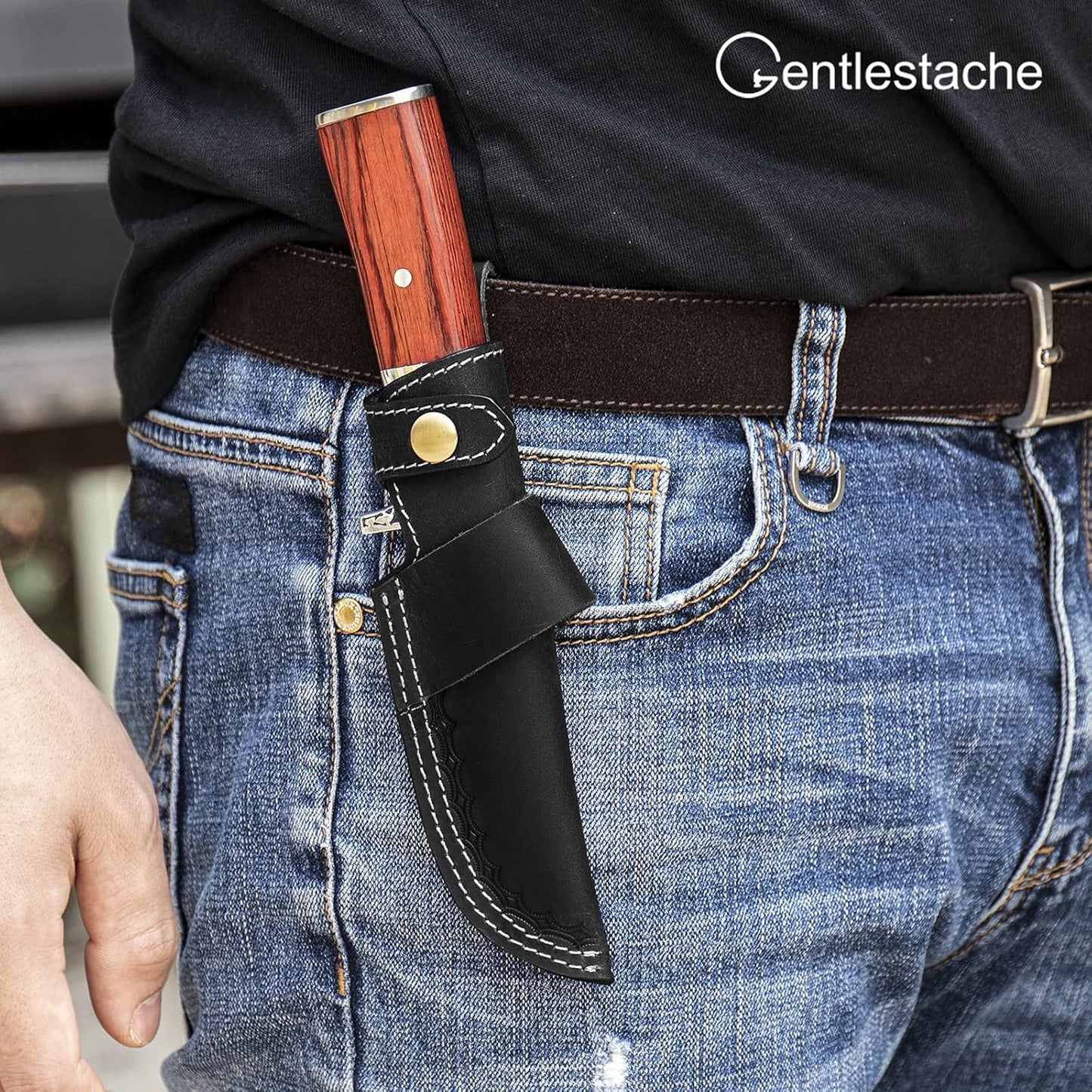 Horizontal Knife Sheath for belt EDC Compact Draw Knife Holster Dark Brown