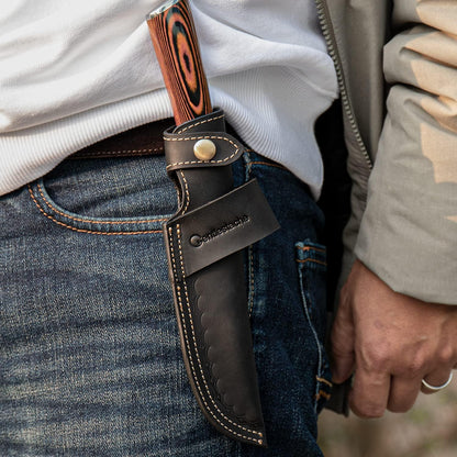 Horizontal Knife Sheath for belt EDC Compact Draw Knife Holster Dark Brown