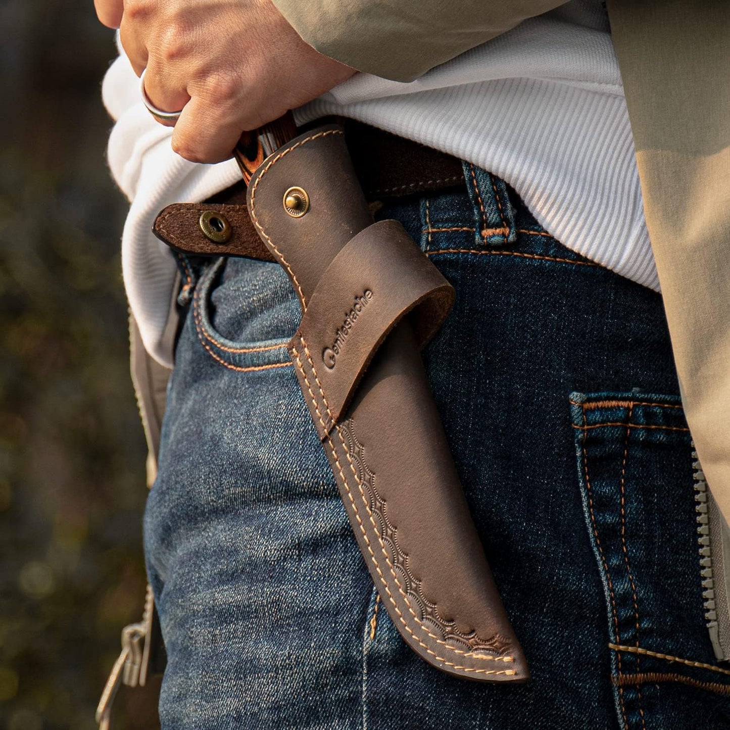 Horizontal Knife Sheath for belt EDC Compact Draw Knife Holster Dark Brown