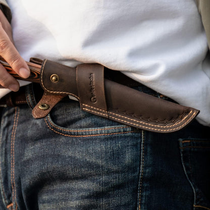 Horizontal Knife Sheath for belt EDC Compact Draw Knife Holster Dark Brown