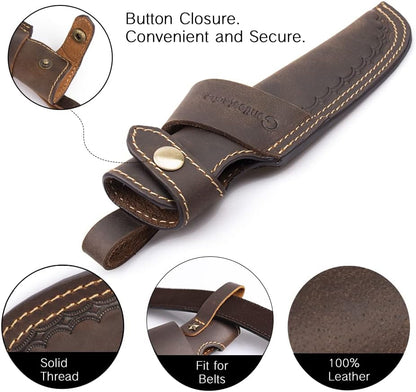 Horizontal Knife Sheath for belt EDC Compact Draw Knife Holster Dark Brown