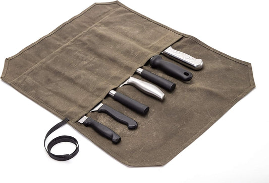 Chef’s Knife Roll Case, Waxed Canvas Cutlery Knives Holders Protectors, Home Kitchen Cooking Tools And Utensils Wrap Bag Wallet, Multi-Purpose Brush Roll Bag, Travel Tool Roll Pouch