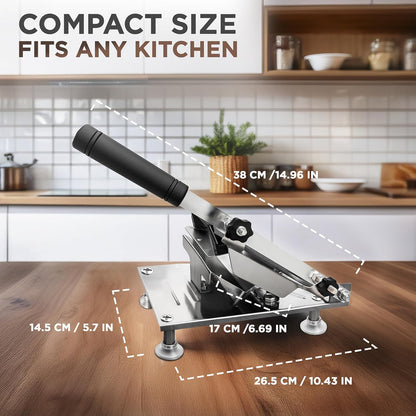 Manual Meat Slicer for Frozen & Semi-Frozen Meat, Stainless Steel Adjustable Beef Cutter for Home Kitchen, Heavy Duty Hand Slicer with Extra Blade for Hot Pot, BBQ & Deli