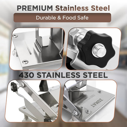 Manual Meat Slicer for Frozen & Semi-Frozen Meat, Stainless Steel Adjustable Beef Cutter for Home Kitchen, Heavy Duty Hand Slicer with Extra Blade for Hot Pot, BBQ & Deli