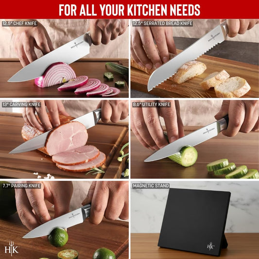 6-Piece Stainless Steel Cutlery Knife Set with Magnetic Storage Board, Dishwasher-Safe Knives