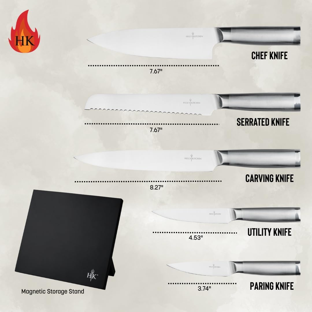 6-Piece Stainless Steel Cutlery Knife Set with Magnetic Storage Board, Dishwasher-Safe Knives