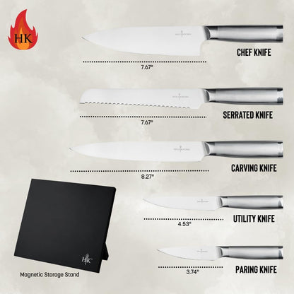 6-Piece Stainless Steel Cutlery Knife Set with Magnetic Storage Board, Dishwasher-Safe Knives