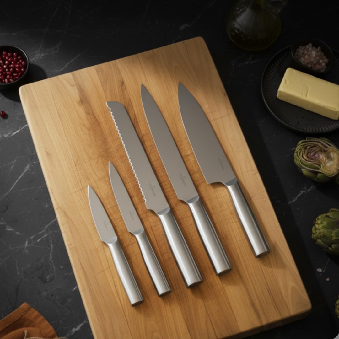 6-Piece Stainless Steel Cutlery Knife Set with Magnetic Storage Board, Dishwasher-Safe Knives