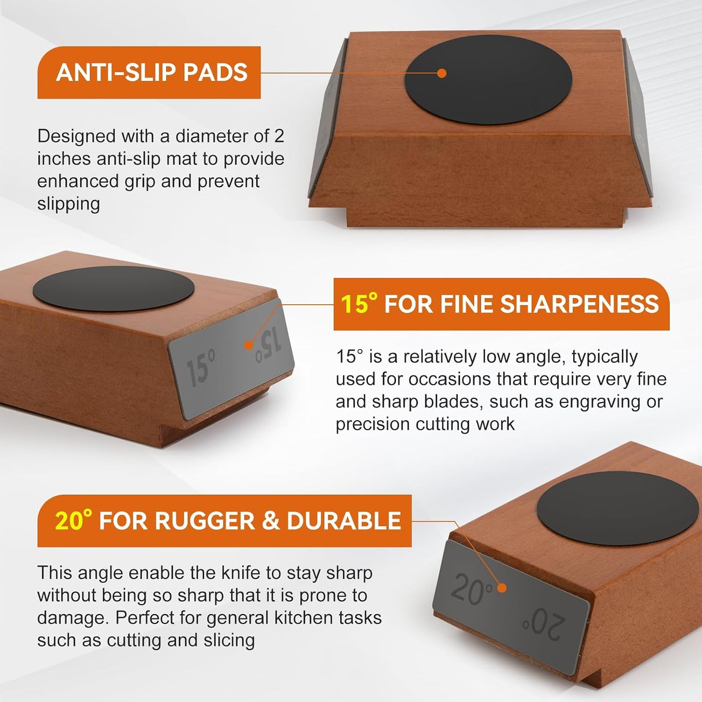 Knife Sharpener Roller Kit with 15 & 20 Degree Upgraded Magnetic Wood Base, Diamond Discs, Leather Strop and Polishing Compound