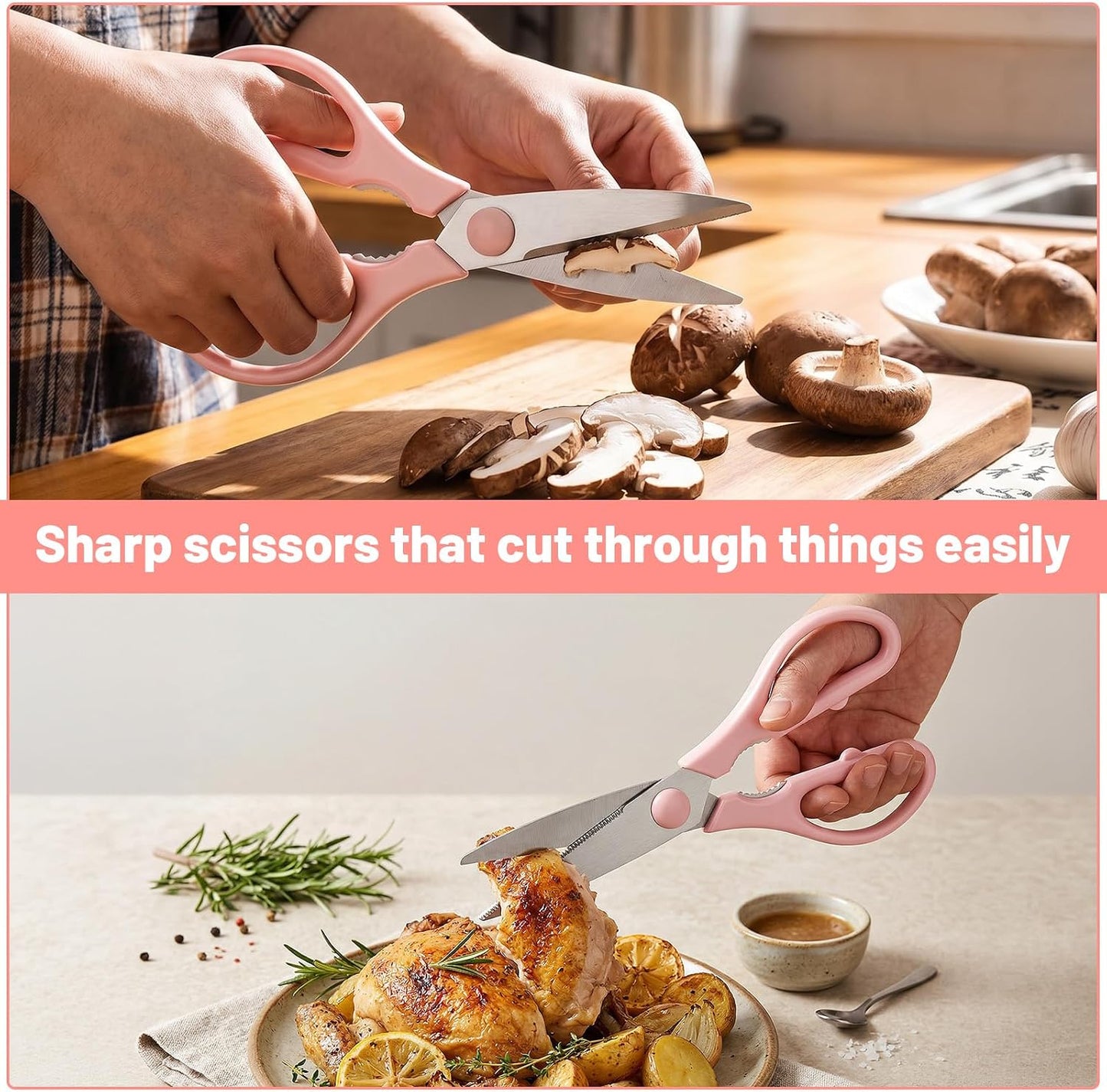 Pink Kitchen Scissors for Food Pink Cooking Scissors | Cooking Kitchen Shears Set for Cutting Chicken Meat Fish Vegetables Heavy Duty Stainless Steel Utensils