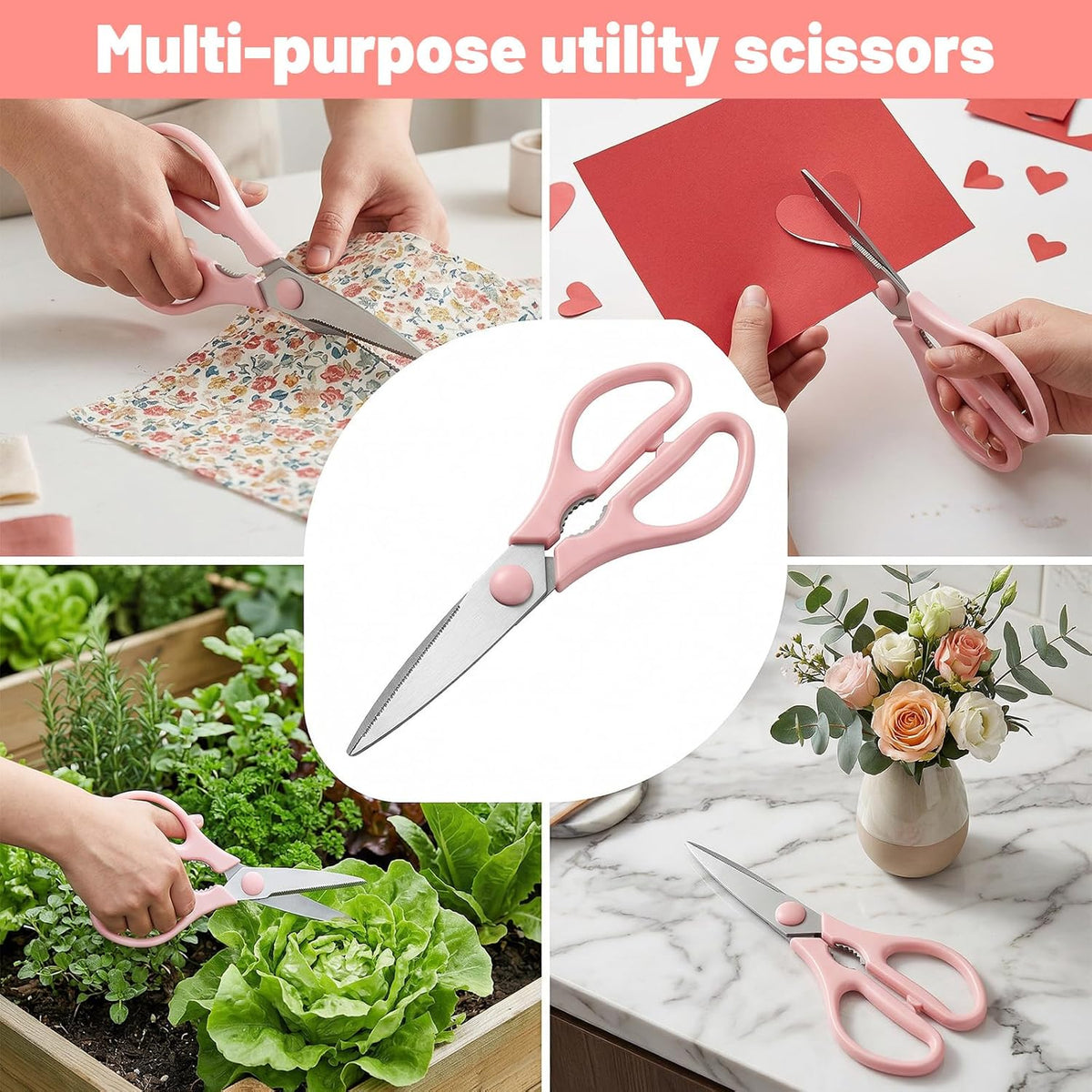 Pink Kitchen Scissors for Food Pink Cooking Scissors | Cooking Kitchen Shears Set for Cutting Chicken Meat Fish Vegetables Heavy Duty Stainless Steel Utensils