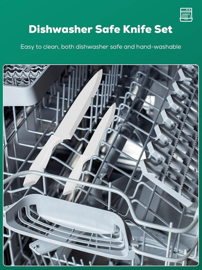 Knife Set, 16 Pieces White Kitchen Knife Set with Acrylic Stand, High Carbon Stainless Steel, Non Stick Coated Knife Block Set, No Rust, Non Slip Handle, Sharp Knife