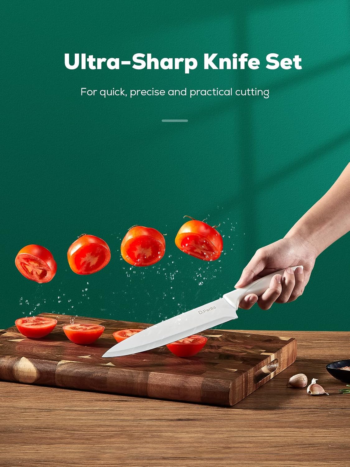 Knife Set, 16 Pieces White Kitchen Knife Set with Acrylic Stand, High Carbon Stainless Steel, Non Stick Coated Knife Block Set, No Rust, Non Slip Handle, Sharp Knife