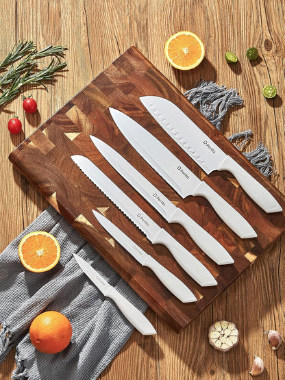 Knife Set, 16 Pieces White Kitchen Knife Set with Acrylic Stand, High Carbon Stainless Steel, Non Stick Coated Knife Block Set, No Rust, Non Slip Handle, Sharp Knife