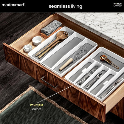 Premium Silverware Tray, 6 Compartment Flatware Organizer for Forks, Knives & Spoons, Non Slip, Soft Grip Lining, Durable Drawer Organizer, Black