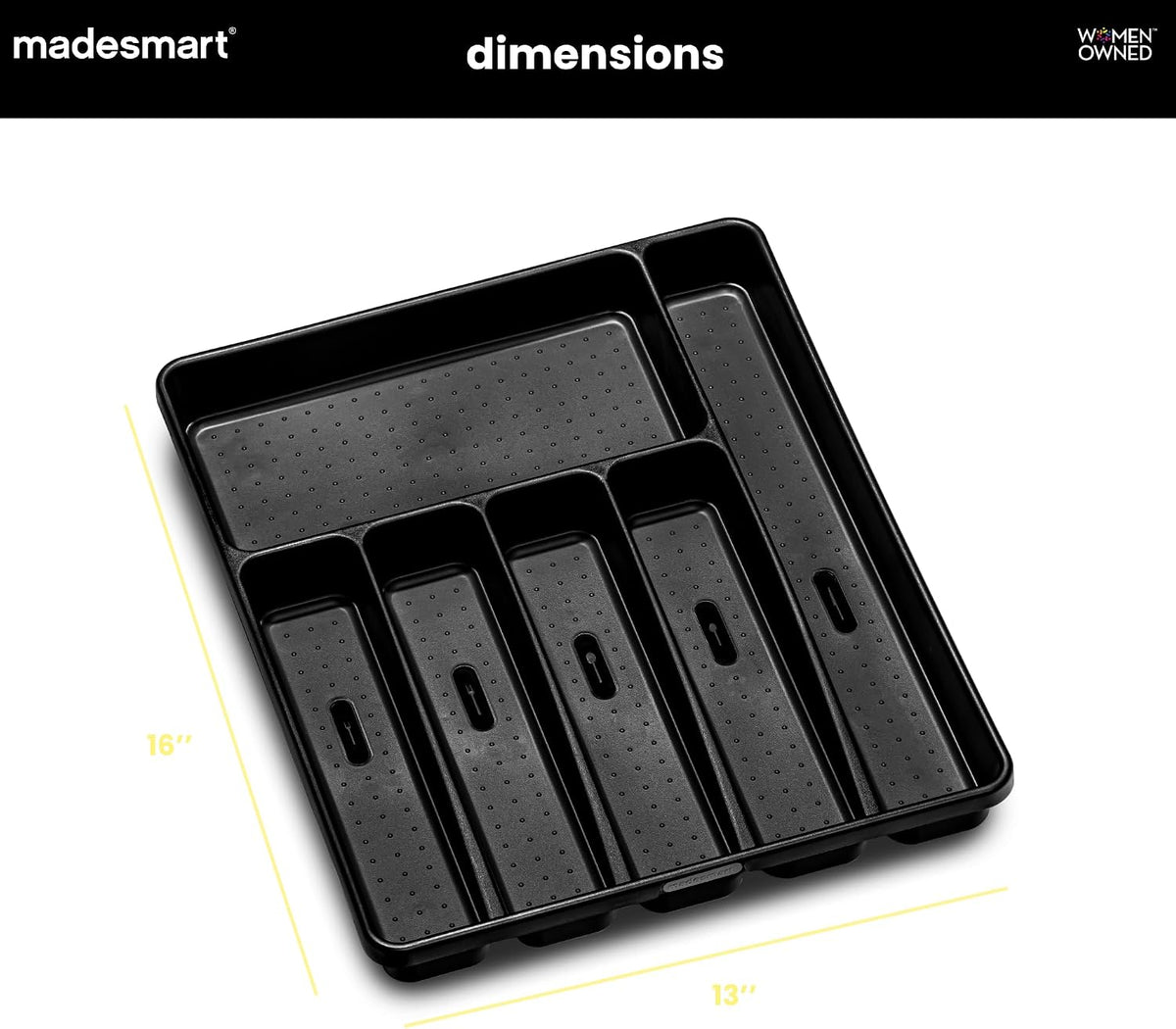 Premium Silverware Tray, 6 Compartment Flatware Organizer for Forks, Knives & Spoons, Non Slip, Soft Grip Lining, Durable Drawer Organizer, Black