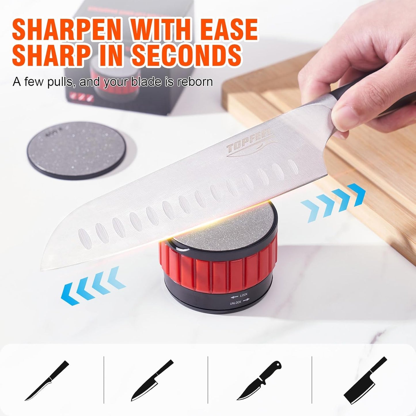 Knife Sharpener With Suction Cup, Round Blade Sharpener With 2 Pcs Double-Sided Diamond Grinding Discs, Handheld Knives Sharpener Kit for All Knives Including Kitchen Knives, Pocket, Scissors