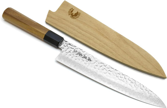 Yoshihiro VG10 46 Layers Hammered Damascus Gyuto Japanese Chefs Knife (Octagonal Ambrosia Handle) (8.25" (210mm)