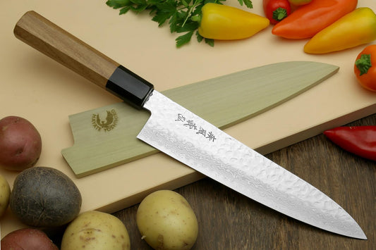 Yoshihiro VG10 46 Layers Hammered Damascus Gyuto Japanese Chefs Knife (Octagonal Ambrosia Handle) (8.25" (210mm)