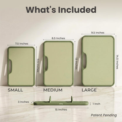 Plastic Cutting Board Set with Holder, Non-Slip Chopping Boards for Kitchen, Dishwasher Safe, Essential Kitchen Gadgets, 3 Pack, Green