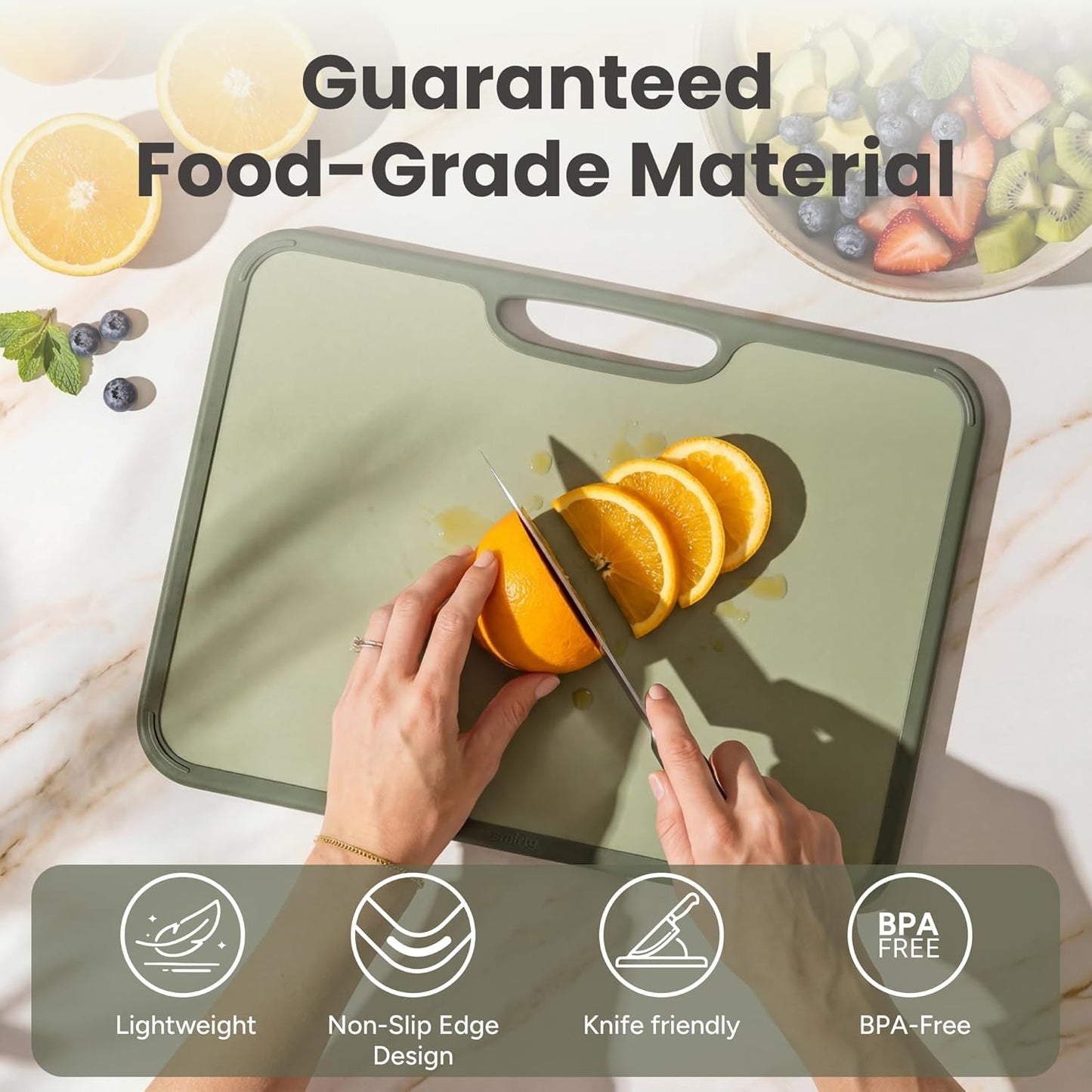 Plastic Cutting Board Set with Holder, Non-Slip Chopping Boards for Kitchen, Dishwasher Safe, Essential Kitchen Gadgets, 3 Pack, Green