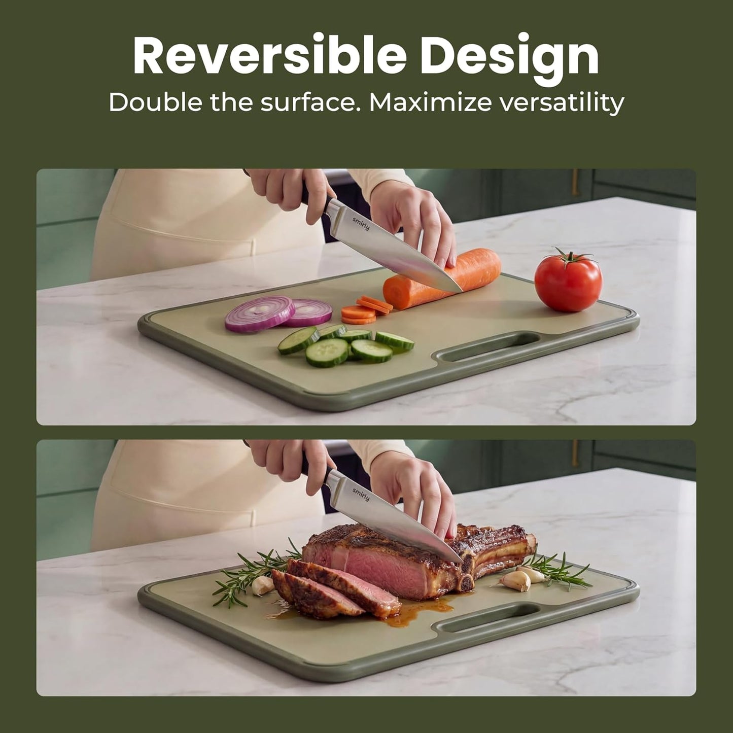 Plastic Cutting Board Set with Holder, Non-Slip Chopping Boards for Kitchen, Dishwasher Safe, Essential Kitchen Gadgets, 3 Pack, Green