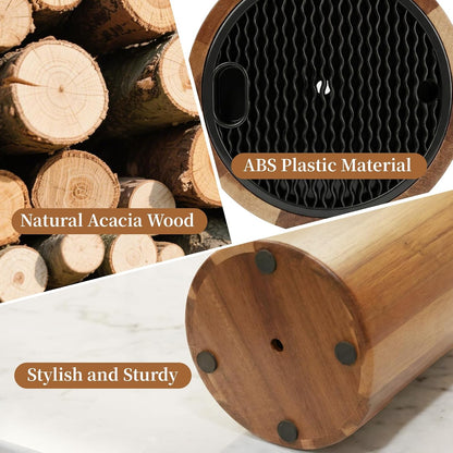 Round Acacia Wood Knife Block Without Knives