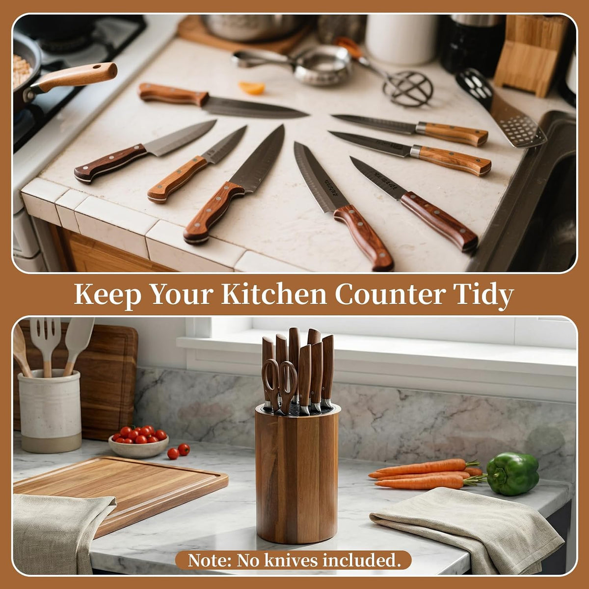 Round Acacia Wood Knife Block Without Knives