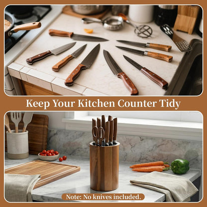 Round Acacia Wood Knife Block Without Knives