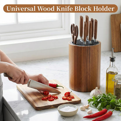 Round Acacia Wood Knife Block Without Knives