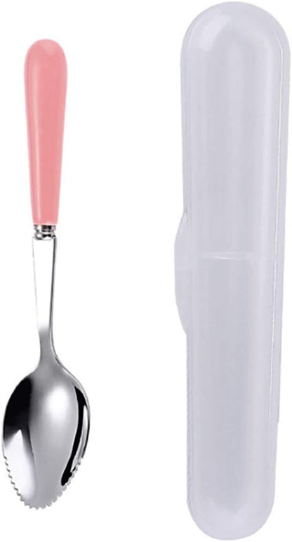 Grapefruit Spoons with Round Serrated Edges for Citrus Kiwi Fruit and Dessert, Ceramic Handle Stainless Steel Dessert Spoons with Storage Box (Pink)