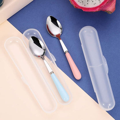 Grapefruit Spoons with Round Serrated Edges for Citrus Kiwi Fruit and Dessert, Ceramic Handle Stainless Steel Dessert Spoons with Storage Box (Pink)