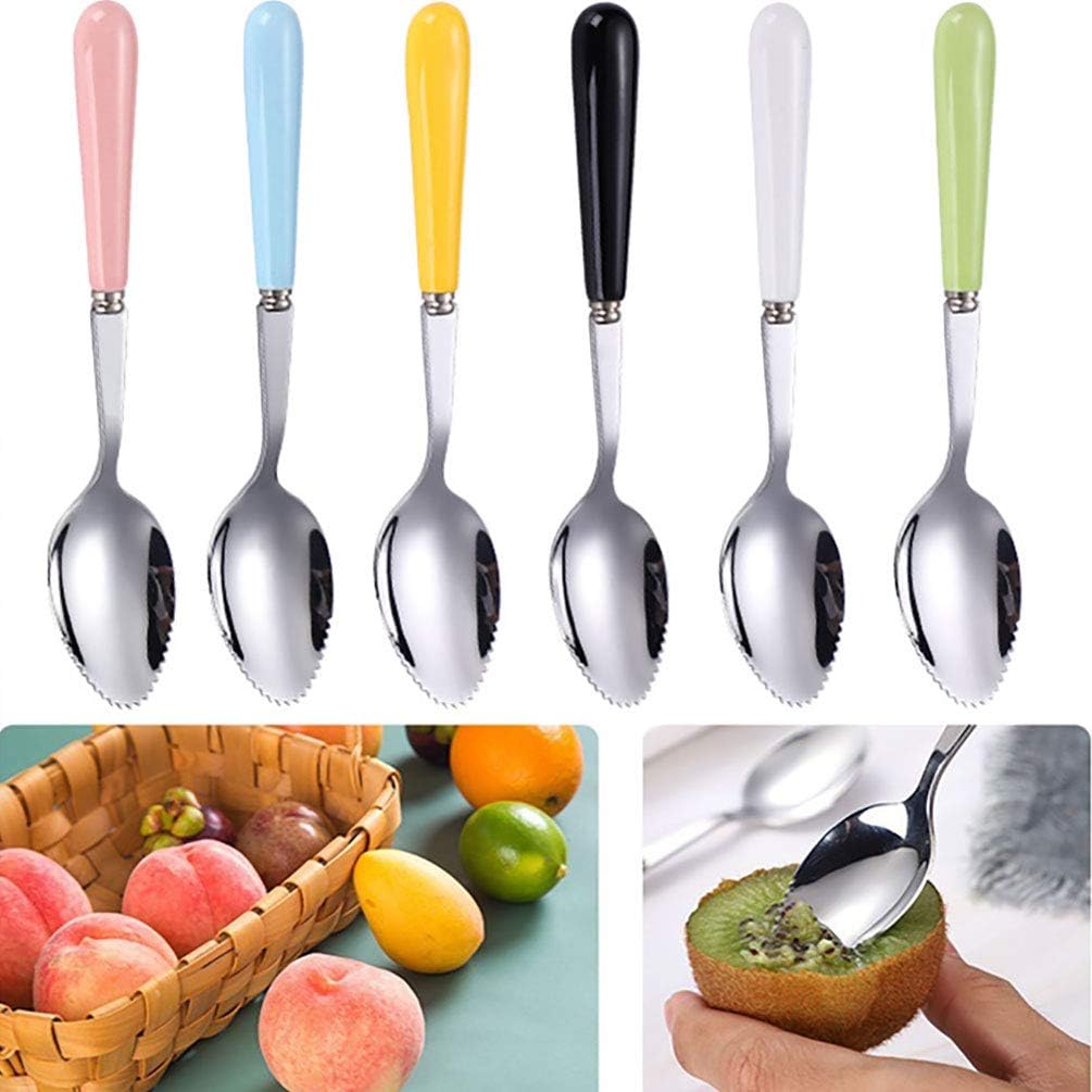Grapefruit Spoons with Round Serrated Edges for Citrus Kiwi Fruit and Dessert, Ceramic Handle Stainless Steel Dessert Spoons with Storage Box (Pink)