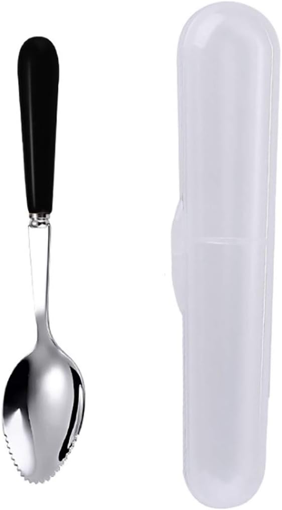 Grapefruit Spoons with Round Serrated Edges for Citrus Kiwi Fruit and Dessert, Ceramic Handle Stainless Steel Dessert Spoons with Storage Box (Pink)