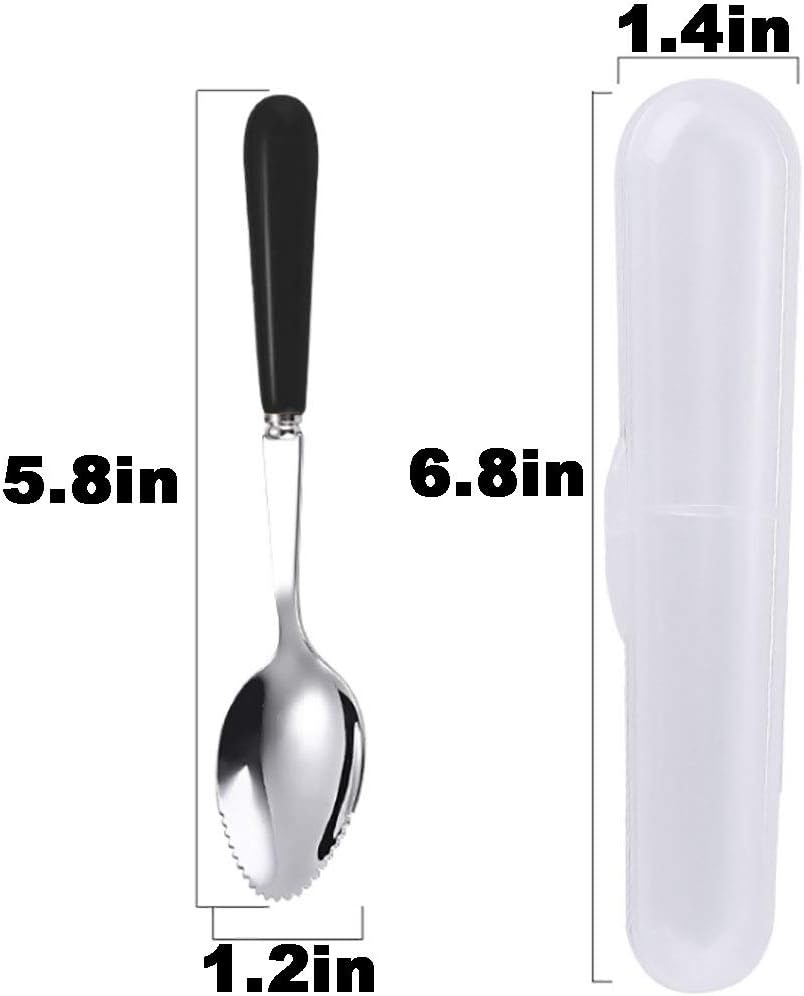 Grapefruit Spoons with Round Serrated Edges for Citrus Kiwi Fruit and Dessert, Ceramic Handle Stainless Steel Dessert Spoons with Storage Box (Pink)