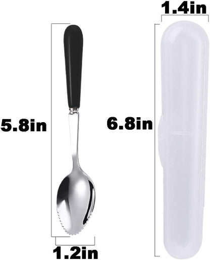 Grapefruit Spoons with Round Serrated Edges for Citrus Kiwi Fruit and Dessert, Ceramic Handle Stainless Steel Dessert Spoons with Storage Box (Pink)