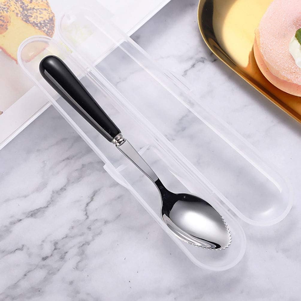 Grapefruit Spoons with Round Serrated Edges for Citrus Kiwi Fruit and Dessert, Ceramic Handle Stainless Steel Dessert Spoons with Storage Box (Pink)