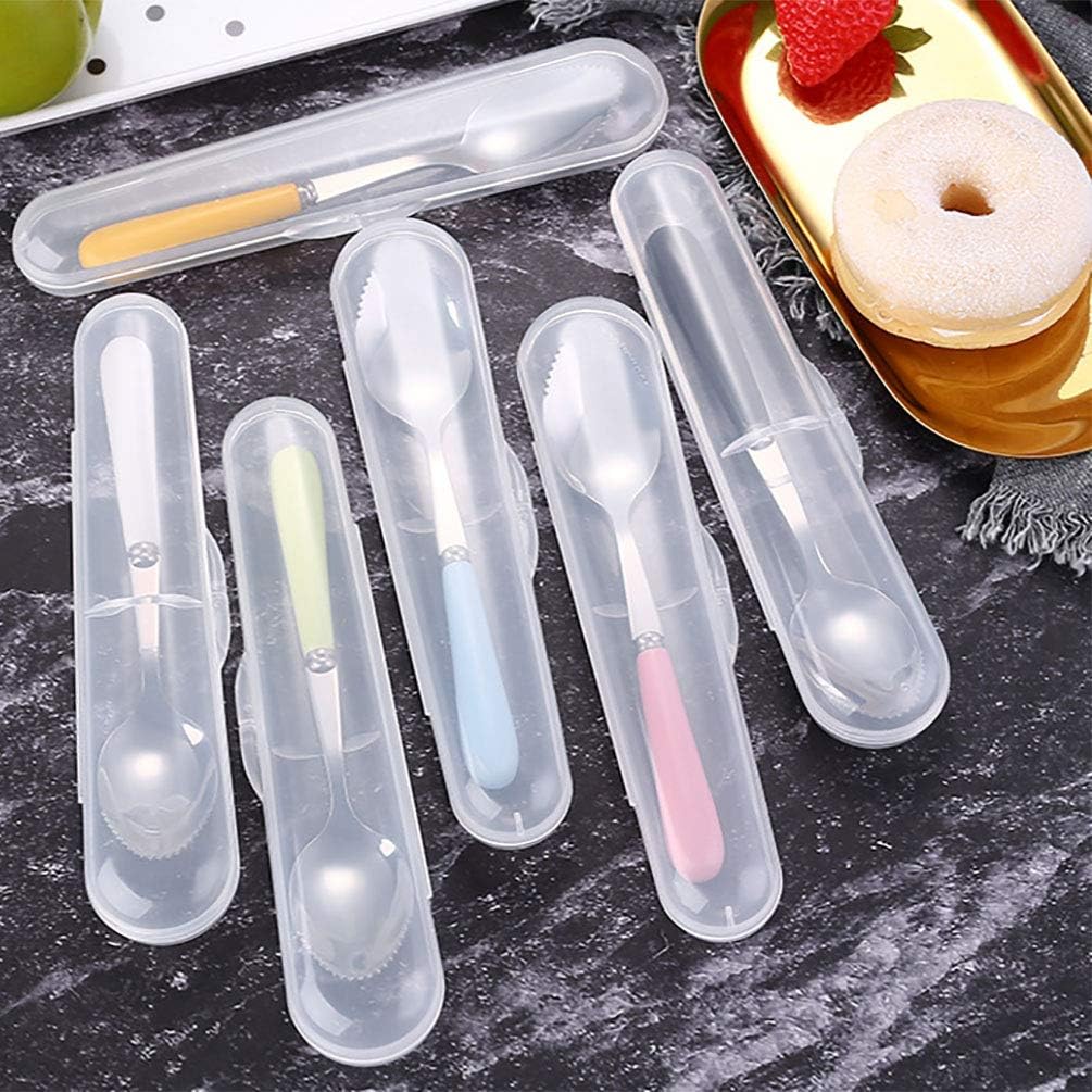 Grapefruit Spoons with Round Serrated Edges for Citrus Kiwi Fruit and Dessert, Ceramic Handle Stainless Steel Dessert Spoons with Storage Box (Pink)