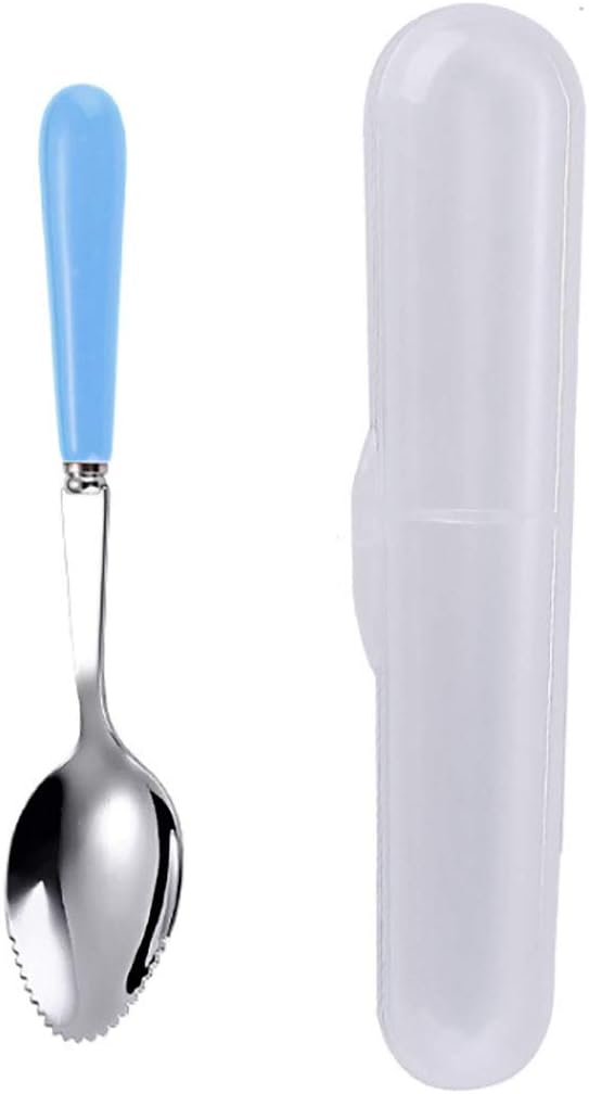 Grapefruit Spoons with Round Serrated Edges for Citrus Kiwi Fruit and Dessert, Ceramic Handle Stainless Steel Dessert Spoons with Storage Box (Pink)