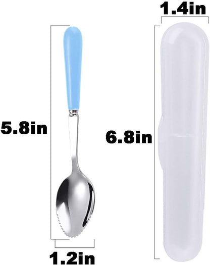 Grapefruit Spoons with Round Serrated Edges for Citrus Kiwi Fruit and Dessert, Ceramic Handle Stainless Steel Dessert Spoons with Storage Box (Pink)