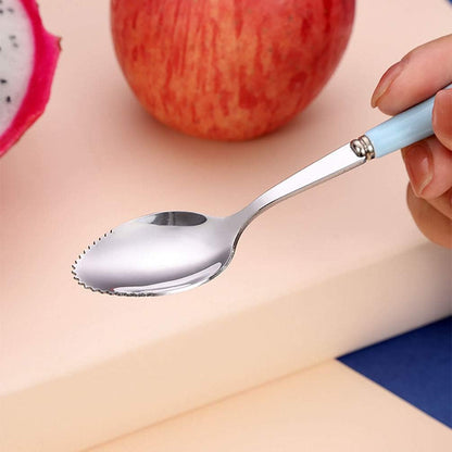 Grapefruit Spoons with Round Serrated Edges for Citrus Kiwi Fruit and Dessert, Ceramic Handle Stainless Steel Dessert Spoons with Storage Box (Pink)