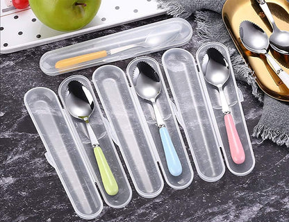 Grapefruit Spoons with Round Serrated Edges for Citrus Kiwi Fruit and Dessert, Ceramic Handle Stainless Steel Dessert Spoons with Storage Box (Pink)