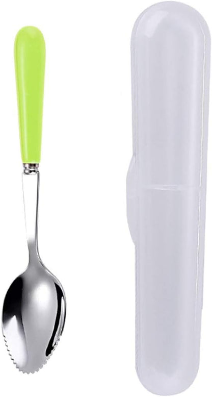 Grapefruit Spoons with Round Serrated Edges for Citrus Kiwi Fruit and Dessert, Ceramic Handle Stainless Steel Dessert Spoons with Storage Box (Pink)