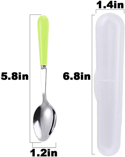 Grapefruit Spoons with Round Serrated Edges for Citrus Kiwi Fruit and Dessert, Ceramic Handle Stainless Steel Dessert Spoons with Storage Box (Pink)
