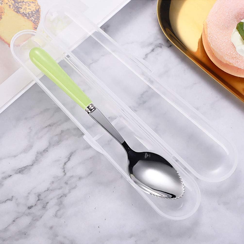 Grapefruit Spoons with Round Serrated Edges for Citrus Kiwi Fruit and Dessert, Ceramic Handle Stainless Steel Dessert Spoons with Storage Box (Pink)