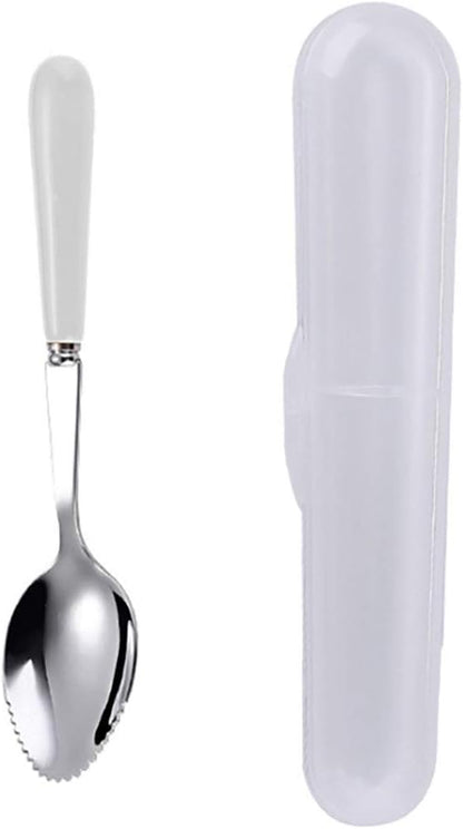 Grapefruit Spoons with Round Serrated Edges for Citrus Kiwi Fruit and Dessert, Ceramic Handle Stainless Steel Dessert Spoons with Storage Box (Pink)