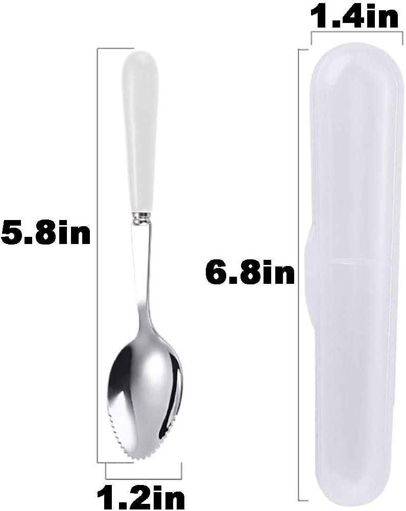 Grapefruit Spoons with Round Serrated Edges for Citrus Kiwi Fruit and Dessert, Ceramic Handle Stainless Steel Dessert Spoons with Storage Box (Pink)